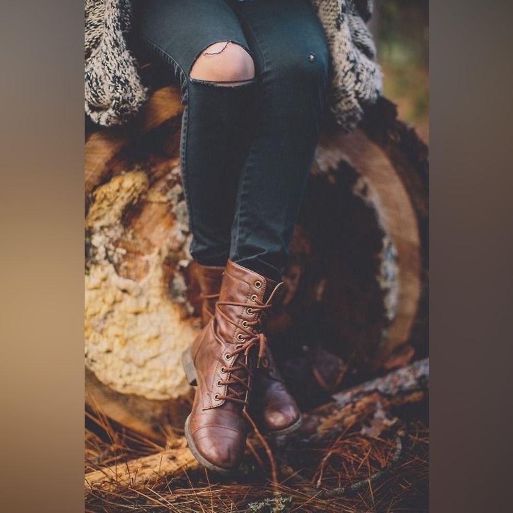 $399 Frye Melissa Brown Real Leather Zip Up Combat Moto Winter/Fall Ankle Boot - Picture 2 of 7
